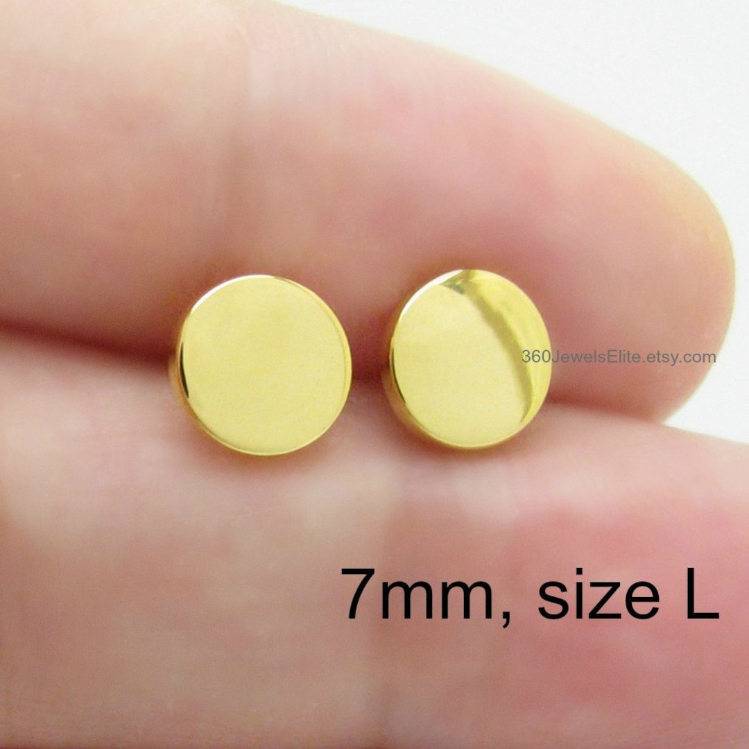 Small Concave Round Simple 14k Yellow Gold Studs Earrings, Ready to Sh