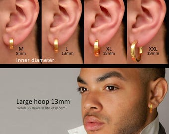 Gold Hoop Earrings, Solar Yellow Gold Hoops, Men's Earrings, Gold