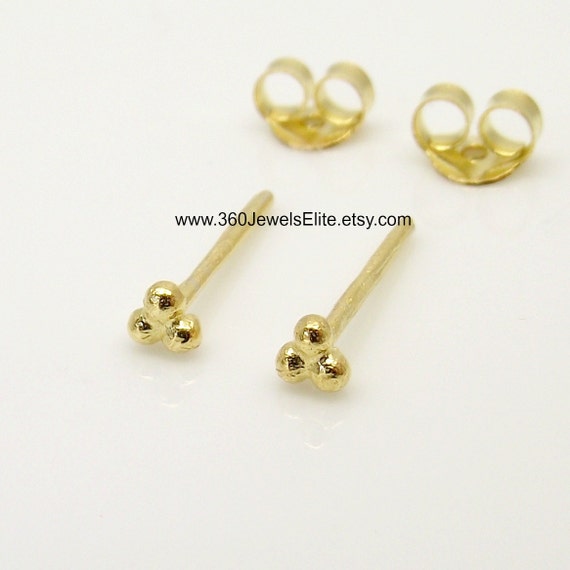 Calescent yellow gold stud earrings, men's earrings studs, gold dot stud earrings, cartilage earring, helix earring, tiny gold studs,  E314Y