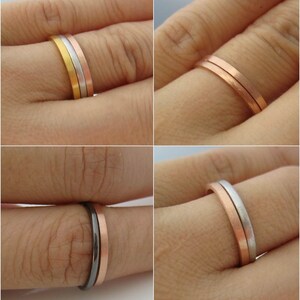 Solid Rose Gold Wedding Band Brushed Matte , Flat Square 1.5mm Stack Ring Spacer Ring, Customized and Engraved Ring Available, Promotion image 4