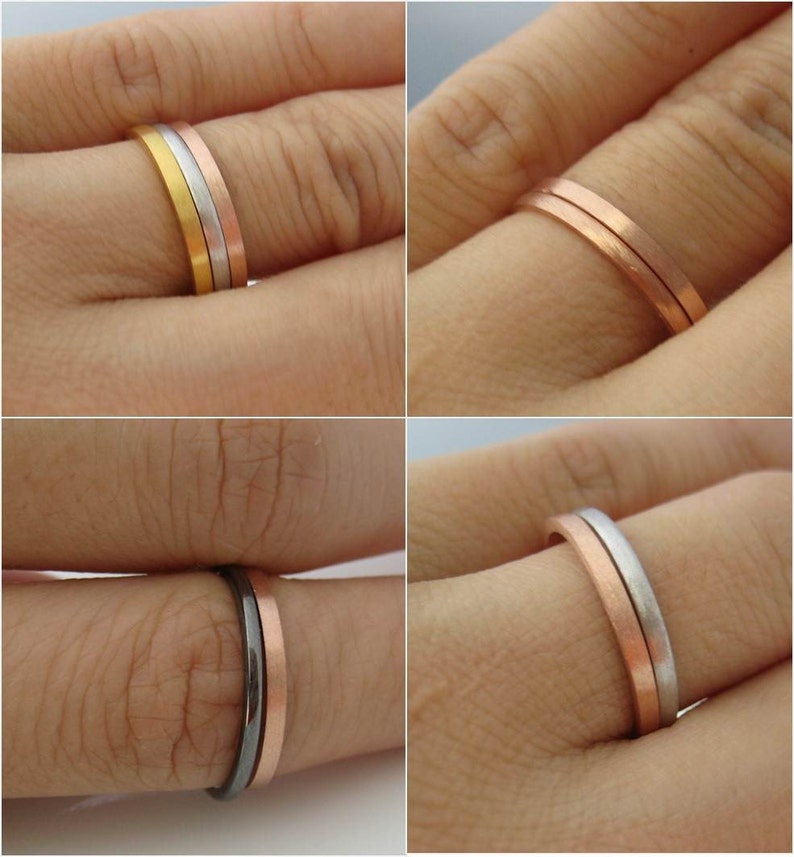 Solid Rose Gold Wedding Band Brushed Matte , Flat Square 1.5mm Stack Ring Spacer Ring, Customized and Engraved Ring Available, Promotion image 4