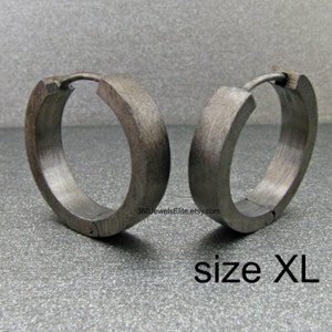 XL Black Hoop Earrings For Men - Guys Earrings - Men&#39;s Etsy Earrings - Plated over 925 Sterling Silver - Matte Black Size XL no E193MB