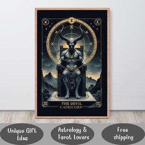 Tarotposter Steenbok – The Devil Card Wall Art – Dark Zodiac Print – Astrologiecadeau voor Witchy Decor – Occult Spiritual Home Decor
