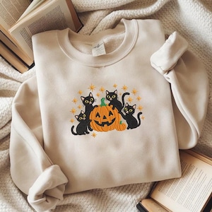 Halloween Cat Pumpkin Embroidery Design, Black Cat Jack O Lantern Fall Embroidery File, Cute Autumn Pumpkin Digital Download
