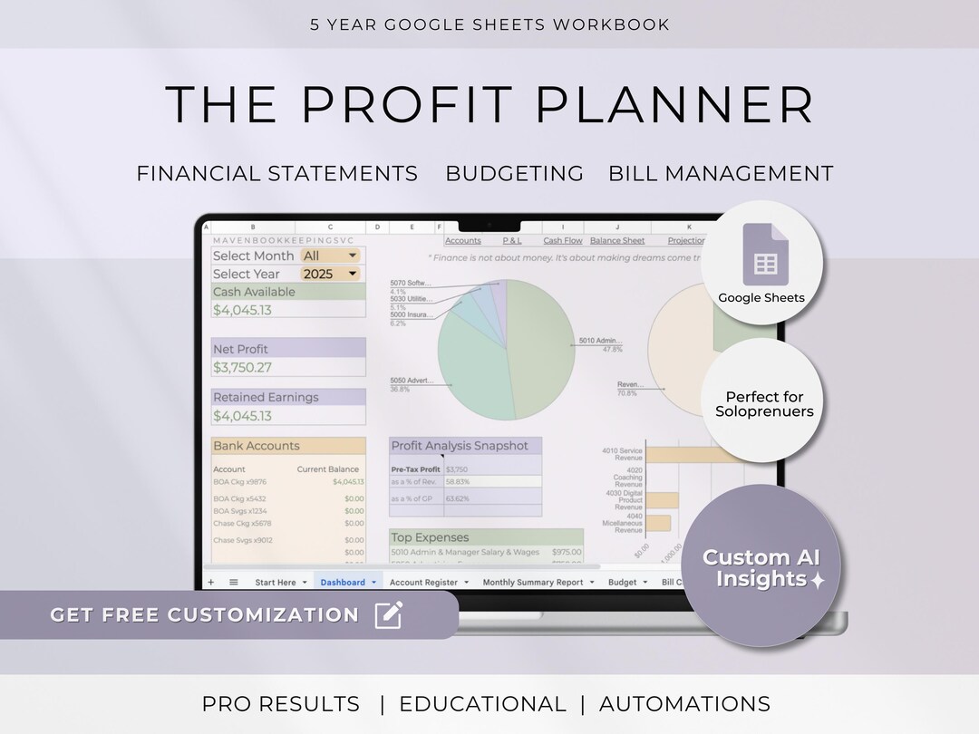 The Profit Planner: Bookkeeping Spreadsheet | Google Sheets | Budgeting ...