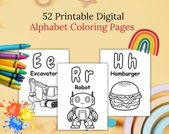 Dibujos para colorear del alfabeto, dibujos para colorear preescolares, actividades preescolares imprimibles, letras y hojas de trabajo preescolares, regalo para baby shower