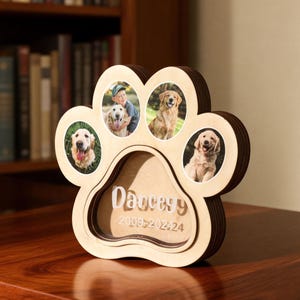 Niestandardowe drewniane pudełko na pamiątki z futra zwierząt, ramka na zdjęcie, upamiętniający odcisk łapy zwierzęcia, pudełko na prochy zwierząt, zęby i sierść, rzeźba dla miłośnika zwierząt