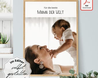 Pôster para a Mamãe - Download em PDF | Colagem de Fotos para o Dia das Mães, Presente de Aniversário para a Mamãe, Presente de Natal para a Mamãe, Imagem Personalizada #P03