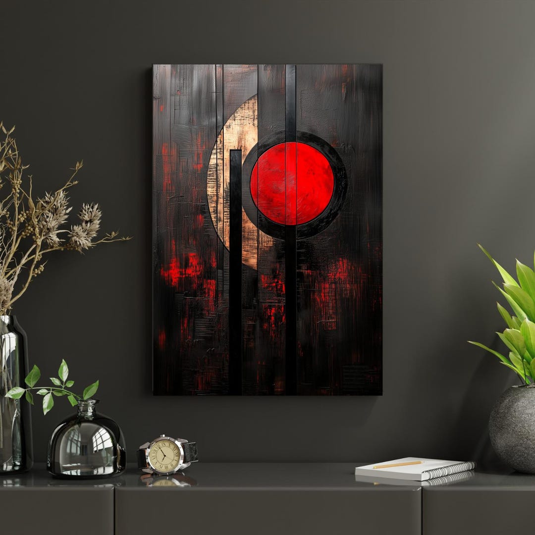Bold Red and Black Abstract Canvas Wall Art – 3D Textured Metallic ...