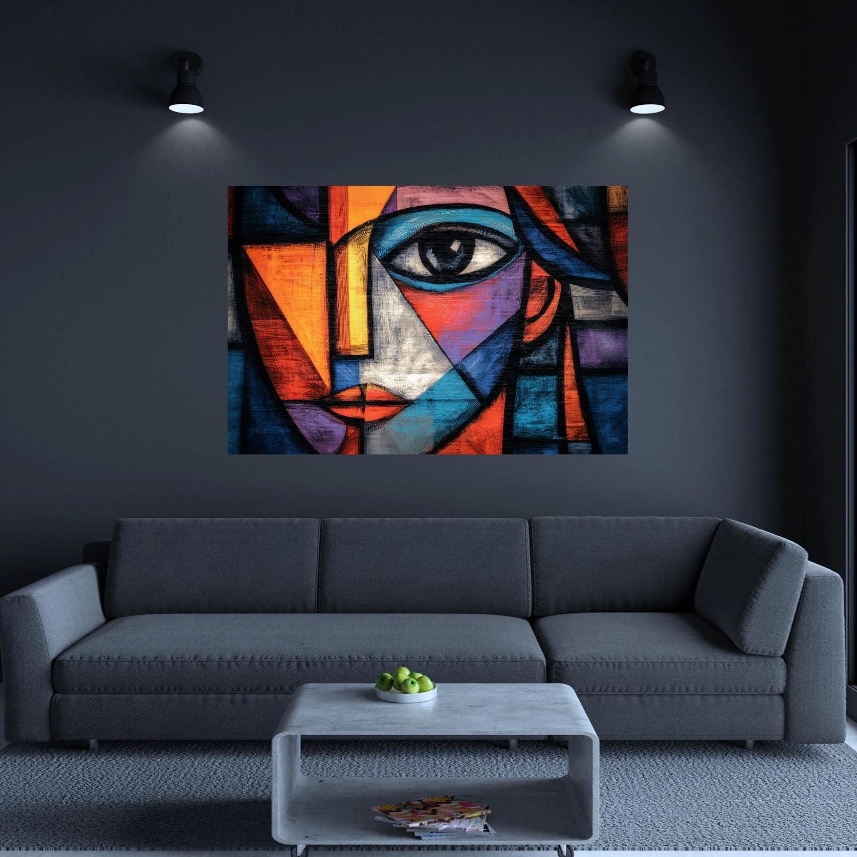 Cubist Woman Face Abstract Canvas Wall Art Print, Picasso-inspired ...