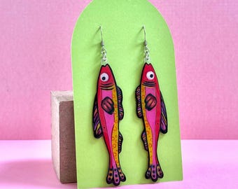 Hand-Painted Sardine Earrings: Funky Fish Lover Jewelry
