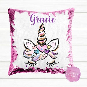 Personalized Reversible Sequin Unicorn Pillow | Custom Sequence Pillowcase |  Birthday Gift for Girl | FREE SHIPPING | Graduation Gift