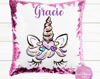 Personalized Reversible Sequin Unicorn Pillow | Custom Sequence Pillowcase |  Birthday Gift for Girl | FREE SHIPPING | Graduation Gift