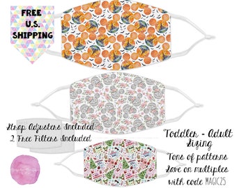 Adjustable Disney Face Mask with Filters | Disney Face Mask | Toddler, Child, Adult Sizes | FREE SHIPPING