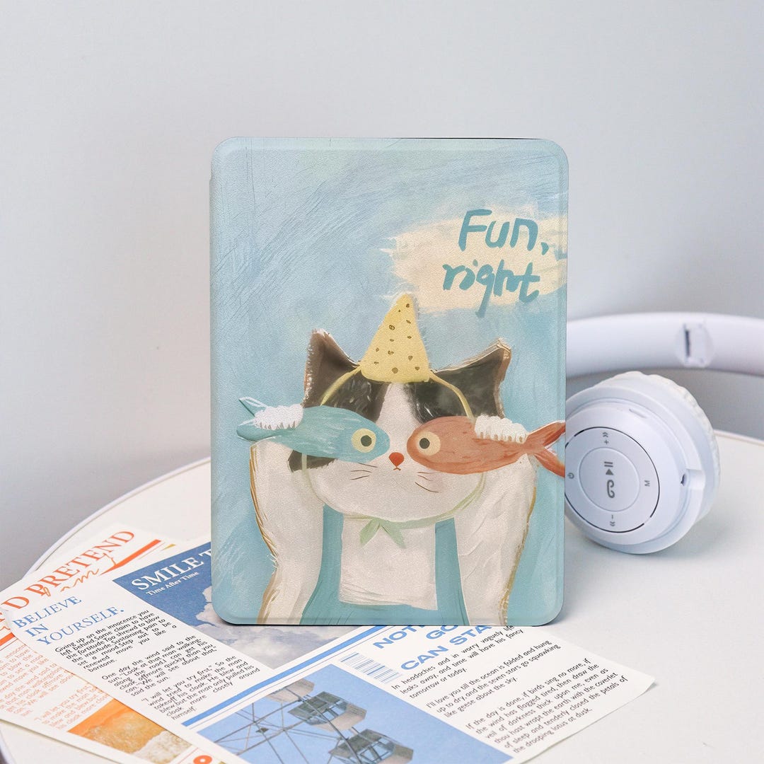 Cat Fun With Fish Case With Hand Strap for Kindle 2025, Kindle 12/11/10 ...