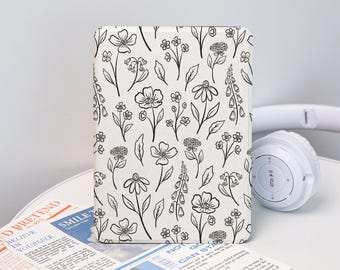 Floral Line Art Case With Hand Strap for Kindle 2025, Kindle 12/11/10, Kindle Paperwhite 12/11/10, Kindle 6''/6.8''/7'' Case, Gift for Her