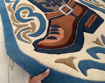 Alfombra con mechones de bota vaquera occidental: alfombra decorativa de estilo campestre hecha a mano