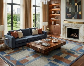 Hand-Knotted Wool Rug – Modern Geometric Design in Unique Colour