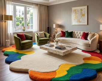 Hand Tufted Rainbow Colourful Splash Wool Area Rug