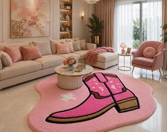 Alfombra decorativa para el hogar con diseño de bota vaquera rosa hecha a mano