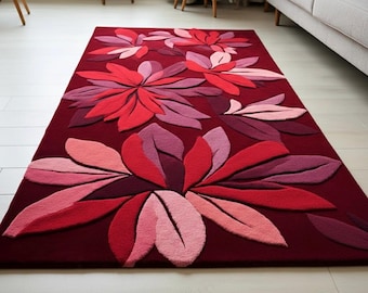 Handmade Tufted Floral Red, Pink & Burgundy Modern Decor Area Rug