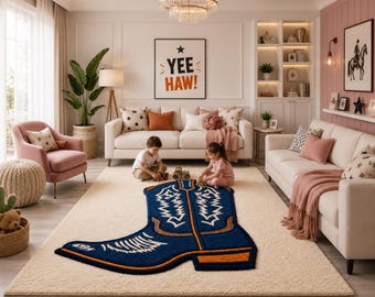 Hand Tufted Cowboy Boot Western Home Decor Rug For Kids Room