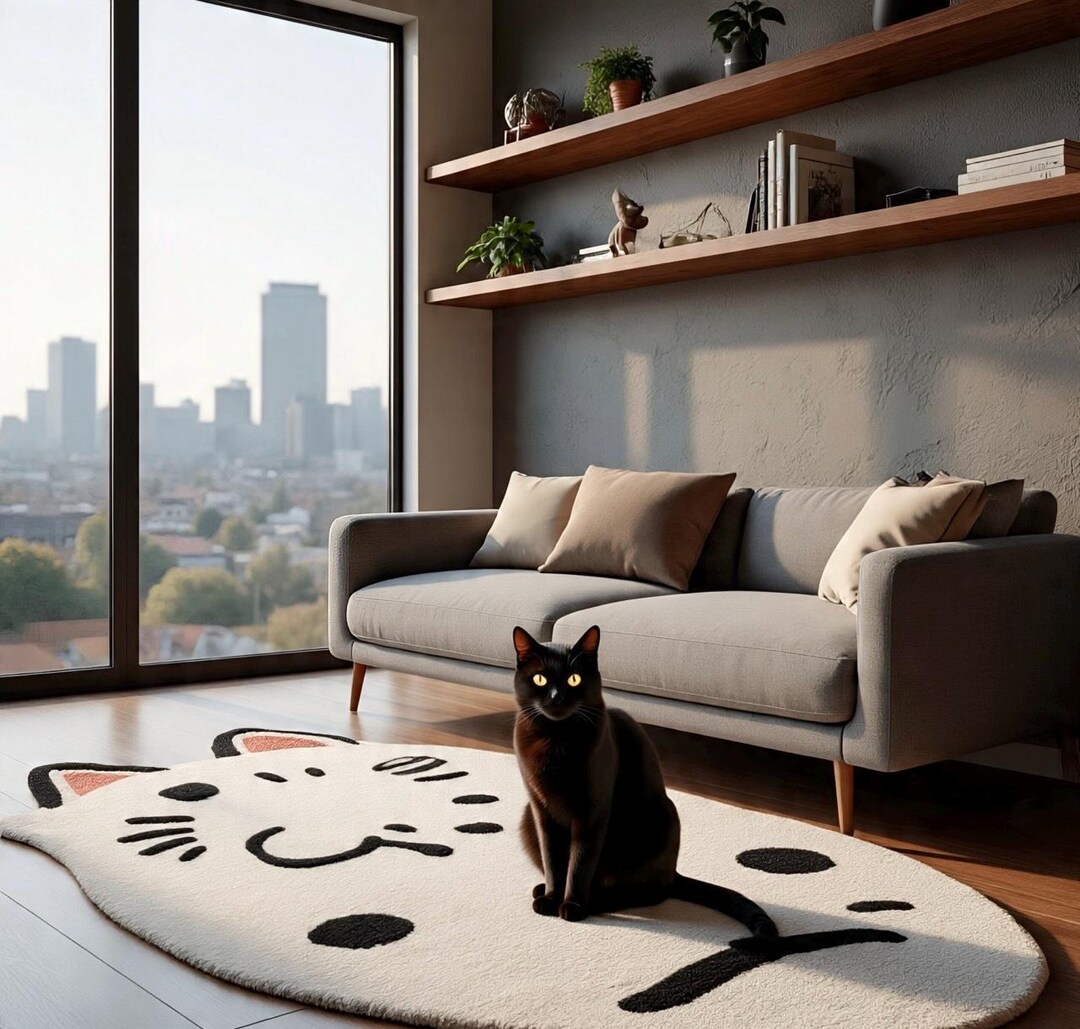 Cat Shaped Handmade Tufted Wool Area Rug - Etsy