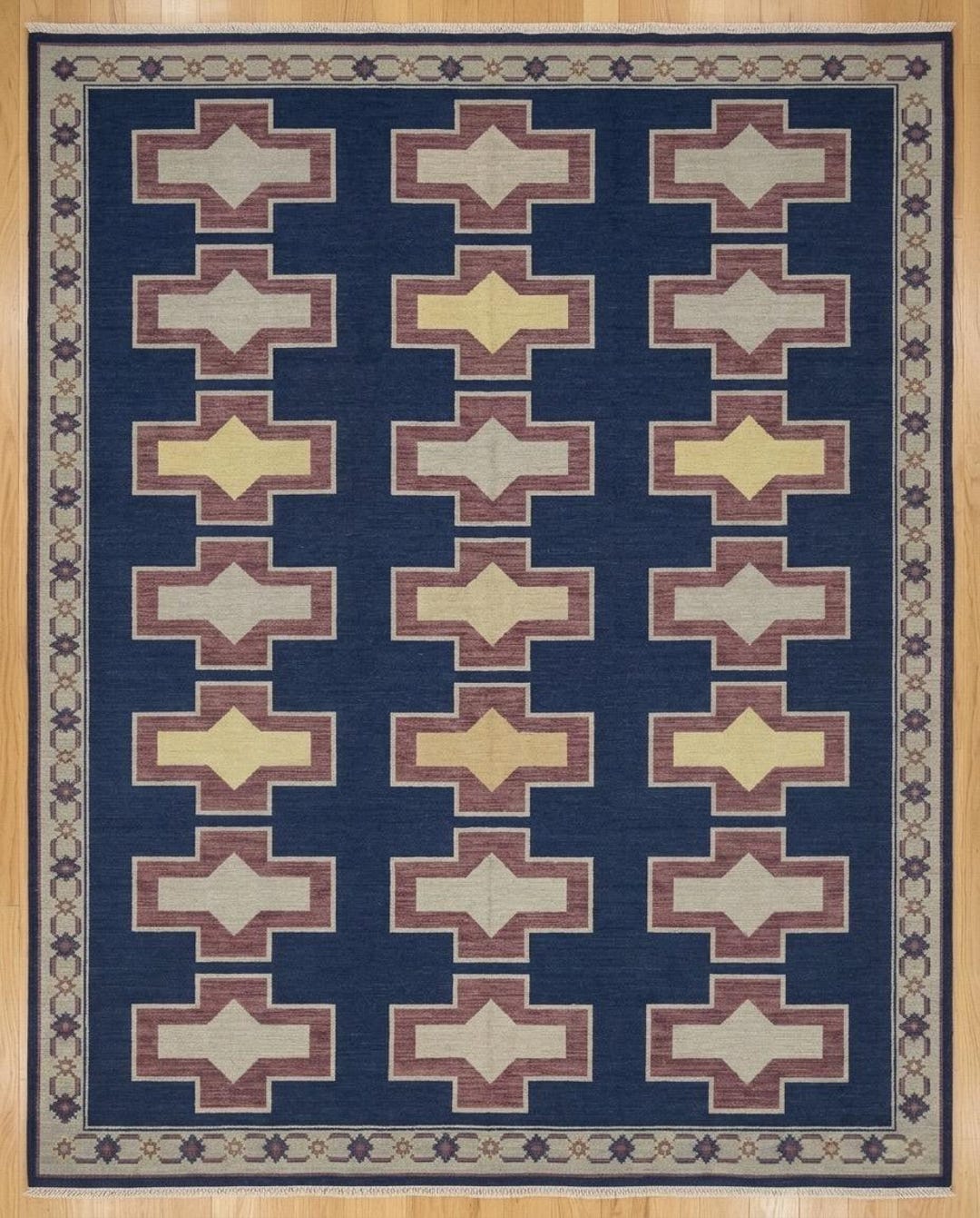 Navy Blue Geometric Hand Knotted Vintage Tribal Wool Area Rug - Etsy