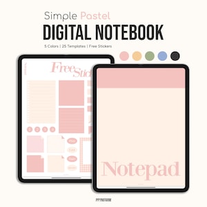 5-Color Simple Pastel Digital Notebook｜Digital Planner｜Darkmode Hyperlinked Planner｜Student Business｜GoodNotes Notability Ipad