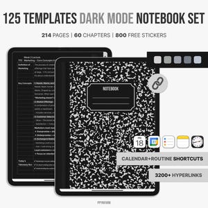 DARK MODE Digital Notebook｜Hyperlinked Notebook｜Shortcuts｜Precropped Stickers｜Goodnotes Notability｜Darkmode｜Ipad Student Notebook｜Rainbow