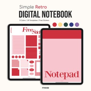 5-Color Simple Retro Digital Notebook｜Digital Planner｜Vintage Hyperlinked Planner｜Student Business｜GoodNotes Notability Ipad