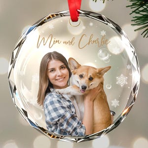 Personalized Pet Photo Glass Ornament, Custom Dog or Cat Christmas Keepsake with Owner, Holiday Gift for Pet Lovers, Add Names & Picture