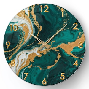 Glass Wall Clock, Quartz Wall Clock, Silent Clock, Marble Art Wall Clock, 12-16 inch  Home Clock, Artistic Decor Clock, Housewarming Gift
