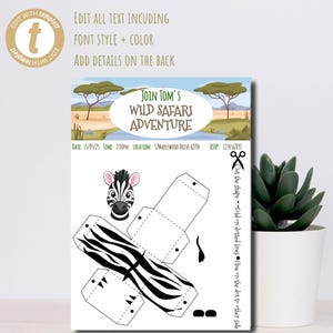 Safari Birthday Invitation Set of 4 | Jungle Animal DIY Invites | 3D Birthday Card | Cut and Glue Party Invitation