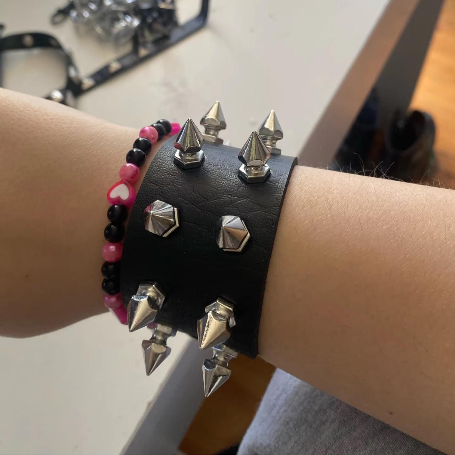 Punk Spike Bracelet, Rivets Wristband Bracelets for Rock - Leather 