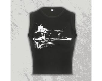 Gitarren Grafik Shirt, Y2k Grunge Tank Top, schwarzes Gothic Top, Harajuku Shirt Frauen, Geschenk für Sie