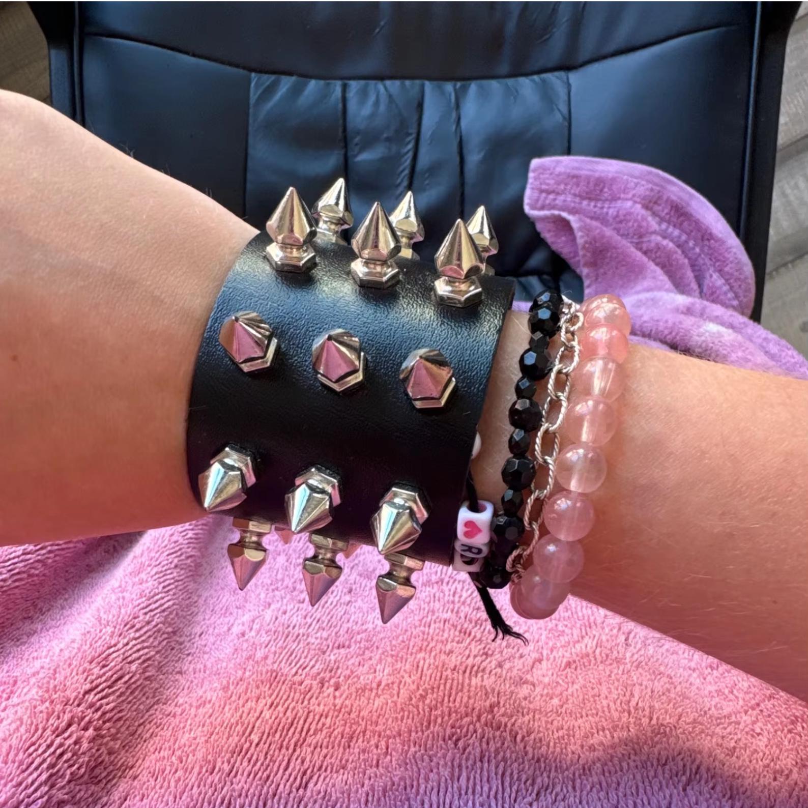Punk Spike Bracelet, Rivets Wristband Bracelets for Rock - Leather 