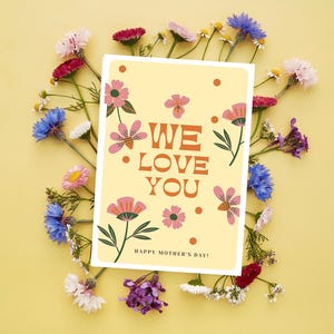 Druckbare Muttertag Kartenvorlage, glücklicher Muttertag, Floral, Aquarell Blumen Karte, Sofort Download, Ich liebe Dich Mama, Retro Mütter