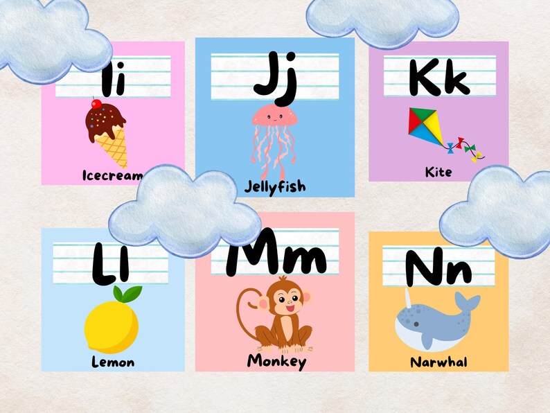 Pastel Alphabet Flashcards: ABC Learning Cards (digital Download, 4x6 ...
