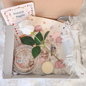 Frühlings-Picknick-Geschenkbox - Gemütliches Outdoor-Geschenkset mit Decke, Snacks & süßem Dekor - Geschenk für Sie, beste Freundin, Picknick-Date-Box