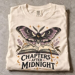 Chapters After Midnight Shirt, Spooky Reader Graphic Tee, Fantasy Book Lover Gift, Gothic Moth Reading Shirt