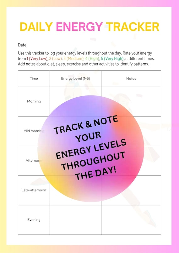 Daily Energy Tracker Printable: Wellness & Self-Care Log (PDF, PNG)