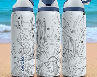 Szklanka Owala z grawerunkiem aksolotla – 16 uncji, 24 uncje, 32 uncje, 40 uncji, Ocean FreeSip z grafiką salamandry – Cottagecore Gift