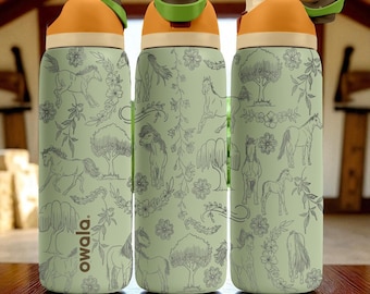 Horse Engraved Owala Tumbler – 16oz 24oz 32oz 40oz FreeSip Cup with Floral Ranch Wrap – Gift for Horse Girls and Equestrian Lovers