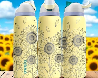 Gobelet Owala avec gravure tournesol - 16 oz 24 oz 32 oz 40 oz tasse florale FreeSip - Cadeau d'hydratation d'été pour elle
