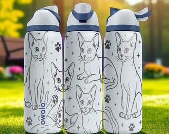 Botella Owala con grabado de gato oriental – 16 oz, 24 oz, 32 oz, 40 oz – Elegante regalo para amantes de los gatos, vaso térmico Slim Kitty