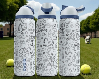 Bottiglia Owala incisa per amanti dei cani – Motivo con graziosi cuccioli, ossa e impronte di zampe – Tazza in acciaio inox da 16 oz, 24 oz, 32 oz, 40 oz ⸻