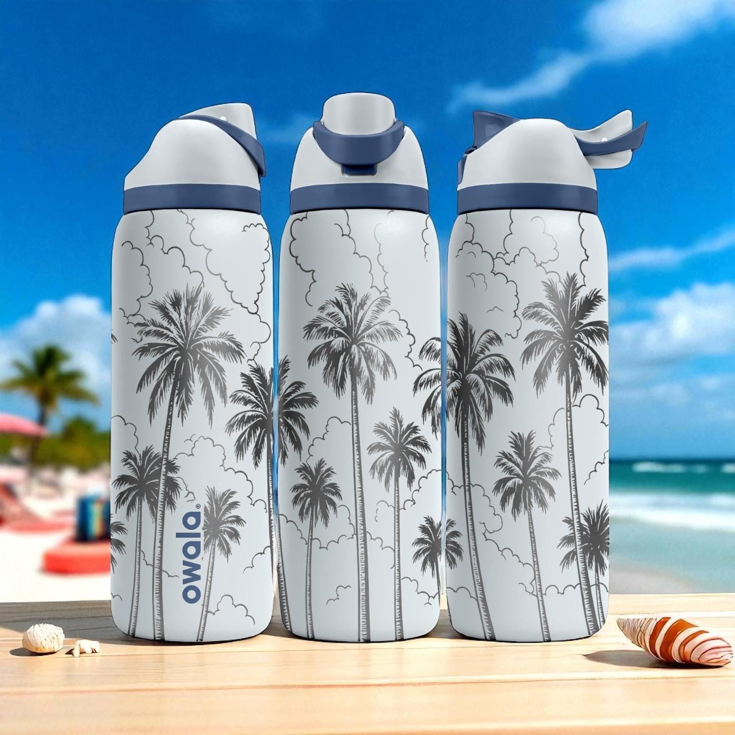 Engraved Palm Tree Tumbler – Owala Water Bottle With Tropical
