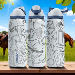 Engraved Horse Tumbler – Owala Water Bottle with Equestrian Design – Riding Gear Engraving – 16oz 24oz 32oz 40oz