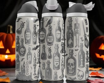 Halloween Potion Owala Tumbler – 16oz 24oz 32oz 40oz Spooky Engraved Water Bottle – Witch Brew Cup – Gothic Skeleton Gift